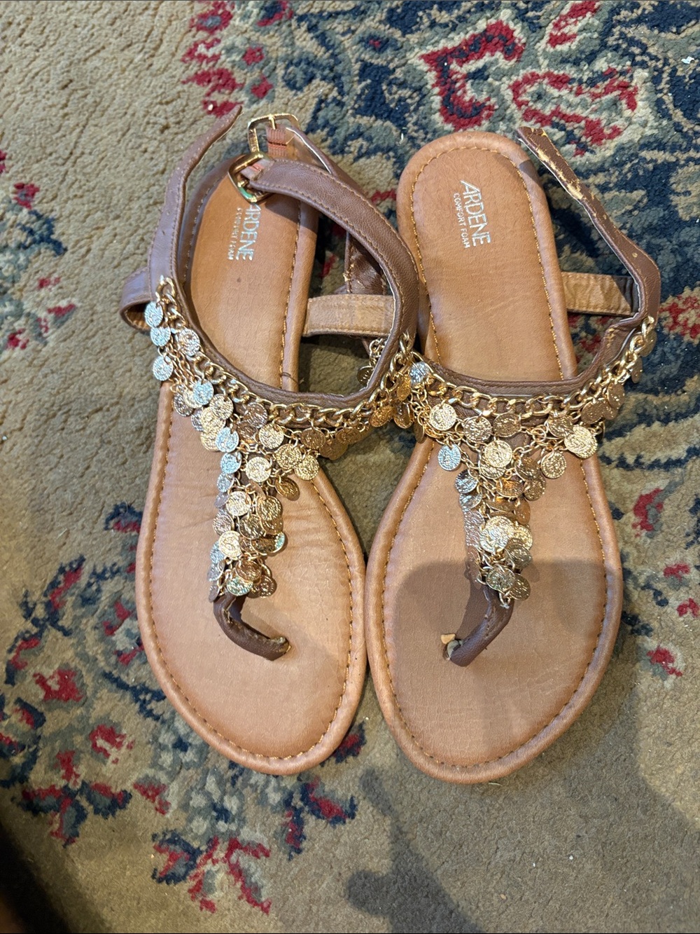 Ardene Brown Sandal with Gold Coin Detail